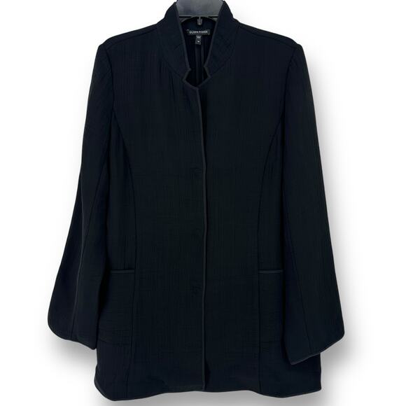 Eileen Fisher Black Textured Jacket Womens Size Medium Magnet Closure - Picture 1 of 8